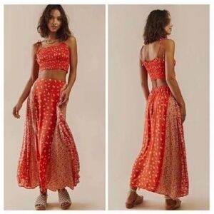 Free People Kaia Red Floral Skirt Set